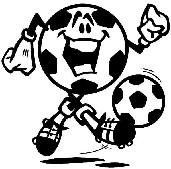 Large soccer ball kicking smaller one vinyl sticker. Customize on line. Sports 085-1231